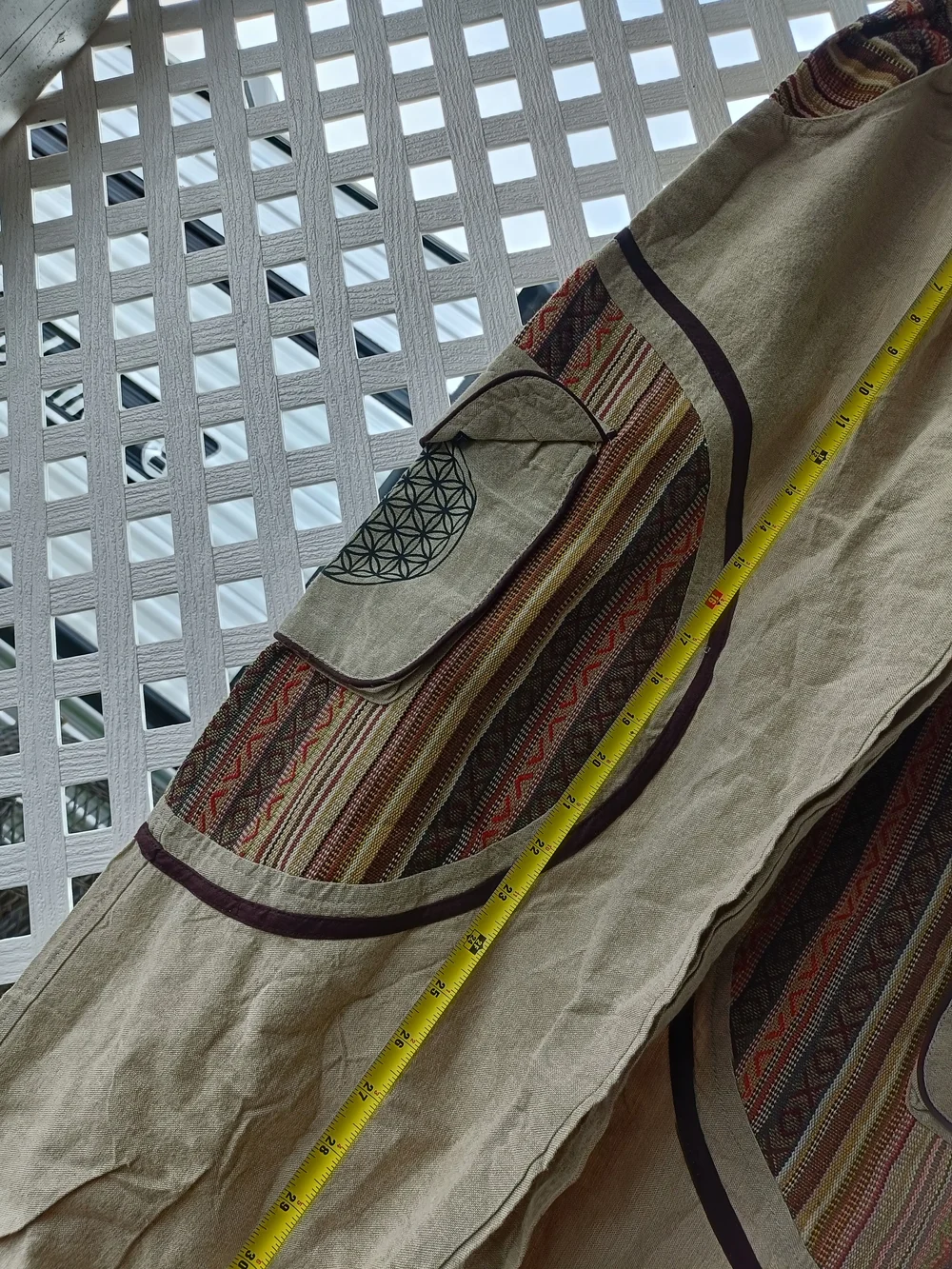 Bohemian Beige Men’s Cargo Pants with Patterned Panels